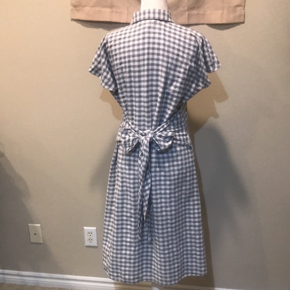 Robbie Bee Gray and White Checkered Gingham Fit & Flare Dress with Tie Waist-12 - Picture 6 of 12